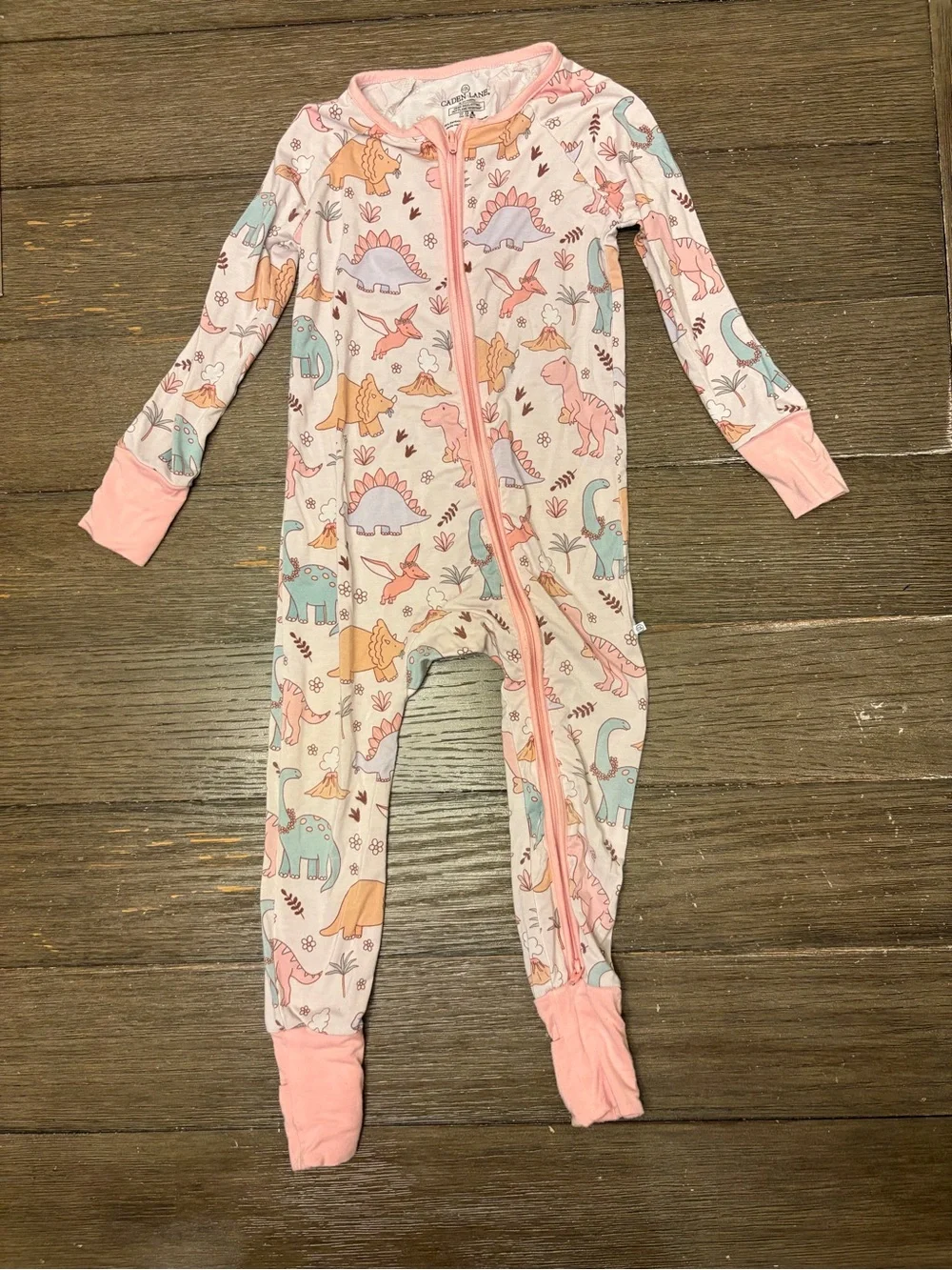 Caden Lane Pink Dino Zip Footed Zippy Pajamas